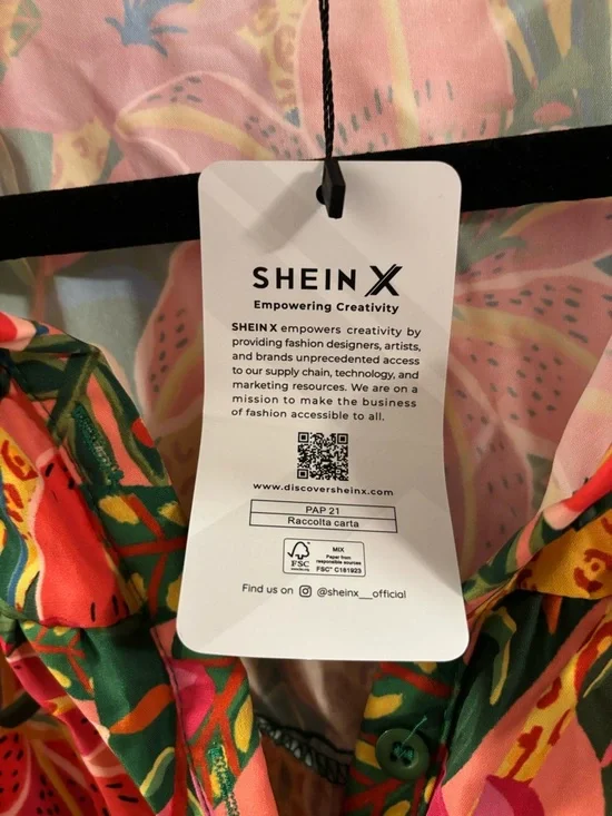 SHEIN CURVE Tropical Floral Belted Ruffle Mini Dress - Vibrant Multi - Picture 4 of 6